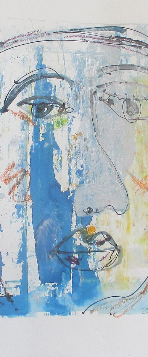 blue expressiv girl - drawing  acryl on paper 25 x 20 inch by Sonja Zeltner-Müller