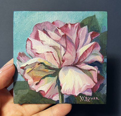 Pink rose. Miniature painting, flower art by Natalia Veyner