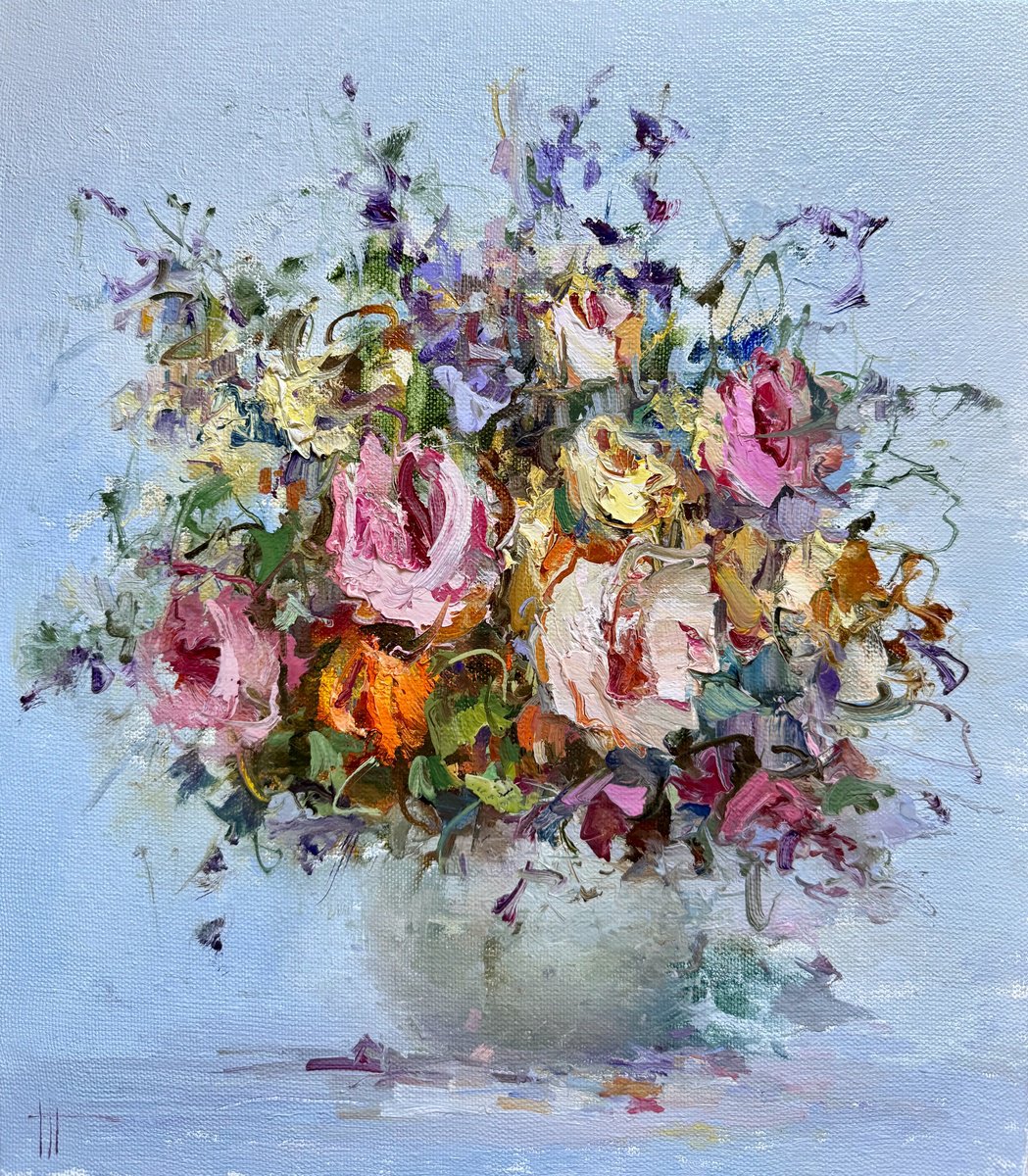 Impressionistic Botanical Oil Painting By Hennadii Penskyi, 14 X 16, Whispers Of Bloom, Original Artwork