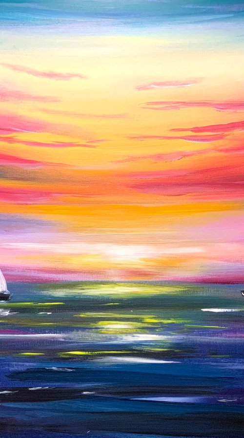 Sailboats In The Sunset by Aisha Haider