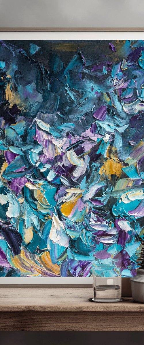 Turquoise Gold Impasto Art by Mily Art