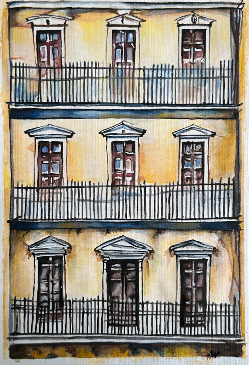 Abstract Cityscapes Painting By Misty Lady - M. Nierobisz, 13 X 19", Sunny Wall, Original Artwork