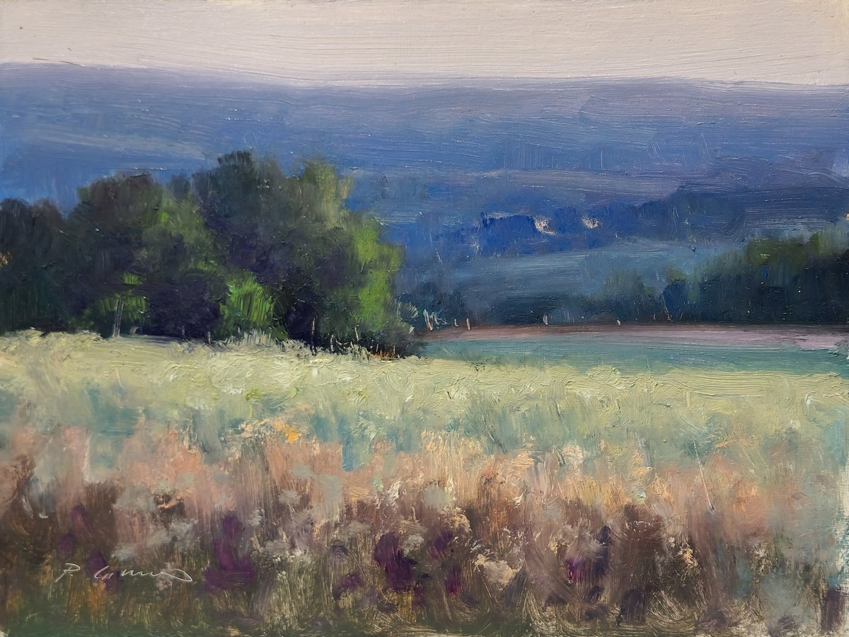 Impressionistic Landscape Oil Painting By Pascal Giroud, 8 X 6", End Of The Day, Original Artwork