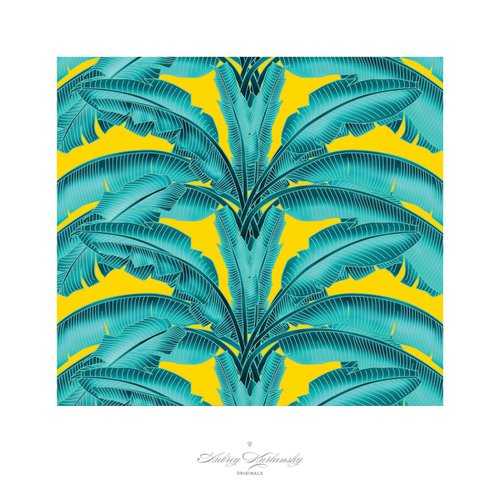 Tiffany Blue leaves on Yellow Ground by Aubrey Kurlansky