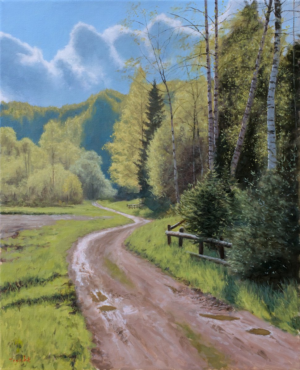 Impressionistic Landscape Oil Painting By Dejan Trajkovic, 24 X 30, The Scent Of Rain, Original Artwork