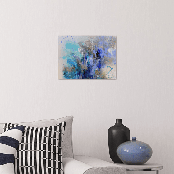 "Blue splashes" Small Painting 30 x 40 cm