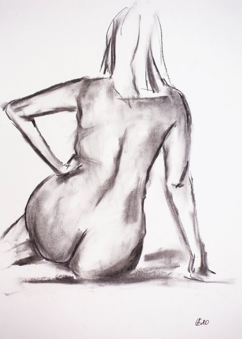 Nude in charcoal. 33. Black and white minimalistic female girl beauty body positive by Sasha Romm