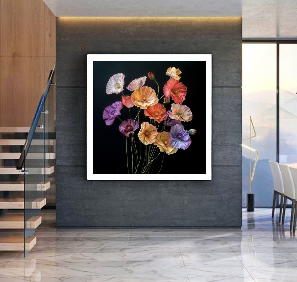 Photorealistic Botanical Photograph By Michael Filonow, 32 X 32", Poppies 77, Original Artwork