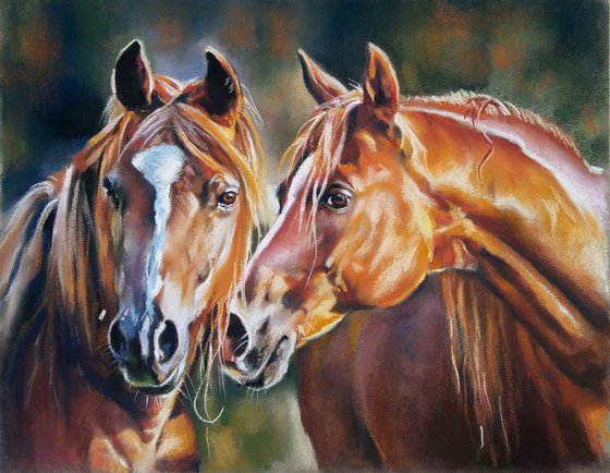 Portrait of two horses