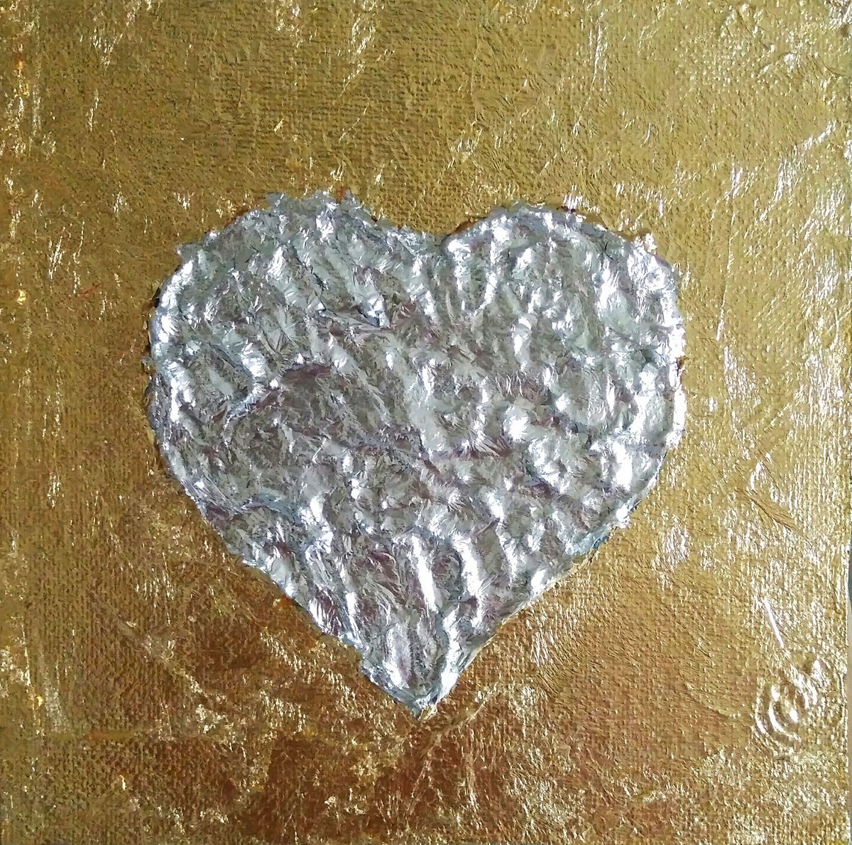 Silver Heart Painting Original Art Gold Leaf Artwork Impasto Mini Wall Art by Yulia Berseneva