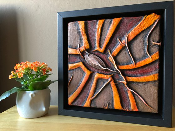 Solar Eye - Original Framed Leather 3D Sculpture Painting