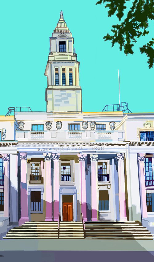 A3 Old Marylebone Town Hall, London Illustration Print by Tomartacus