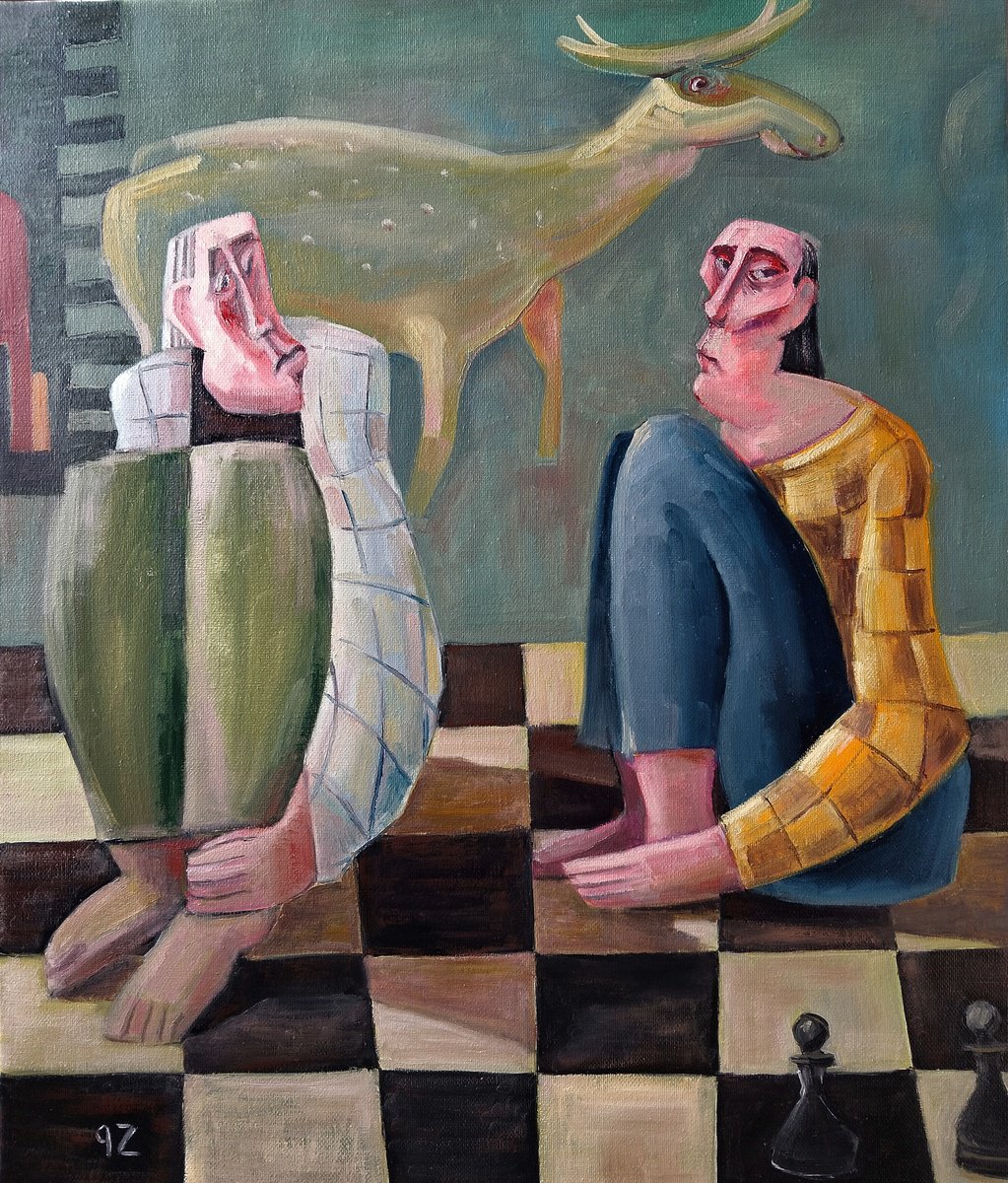 Expressive Portrait Oil Painting By Gegham Hunanyan, 20 X 24, End Of The Game, Original Artwork