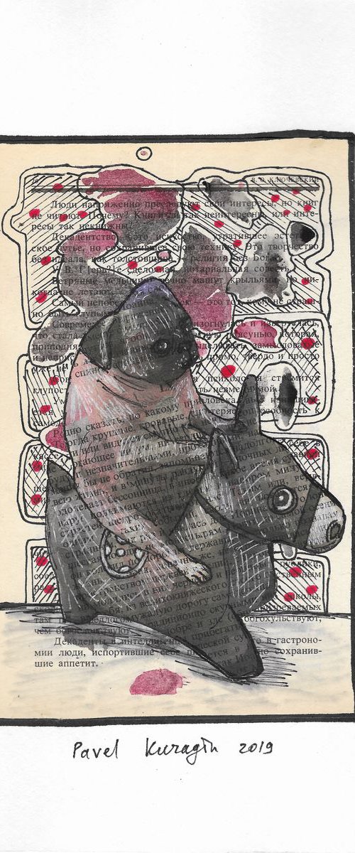 Pug and horse by Pavel Kuragin