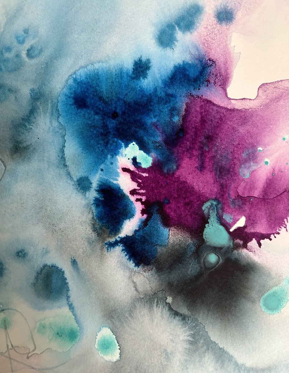 Abstract Acrylic Painting By Ryoko Minamitani, 12 X 17", Water Fairies 2, Original Artwork