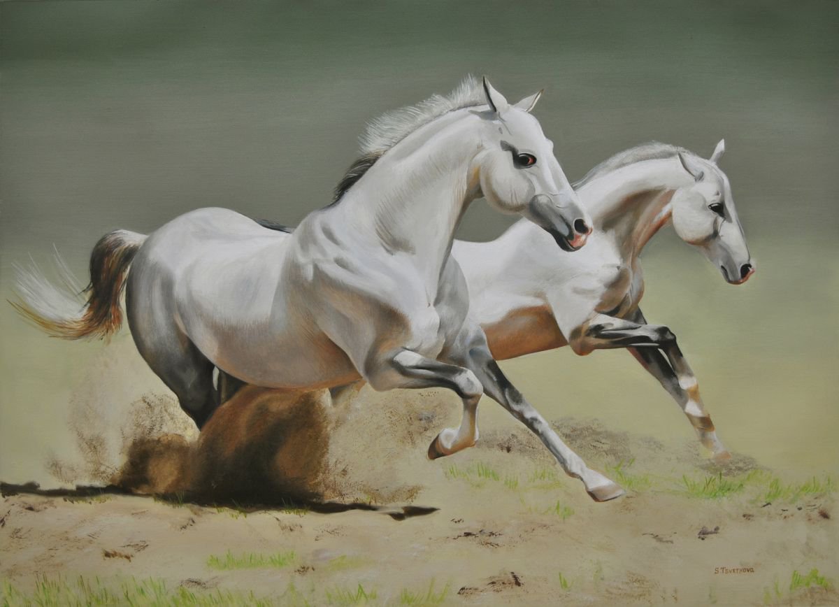 White horses Oil painting by Simona Tsvetkova Artfinder
