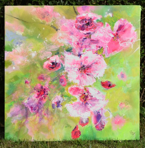 " Cherry Flowers in Light Greens "  SPECIAL PRICE !!!