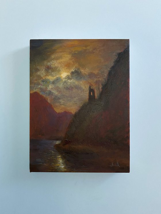 Home: Gothic Landscape. Original oil on chunky canvas ideal gift home office contemporary Tonalism.