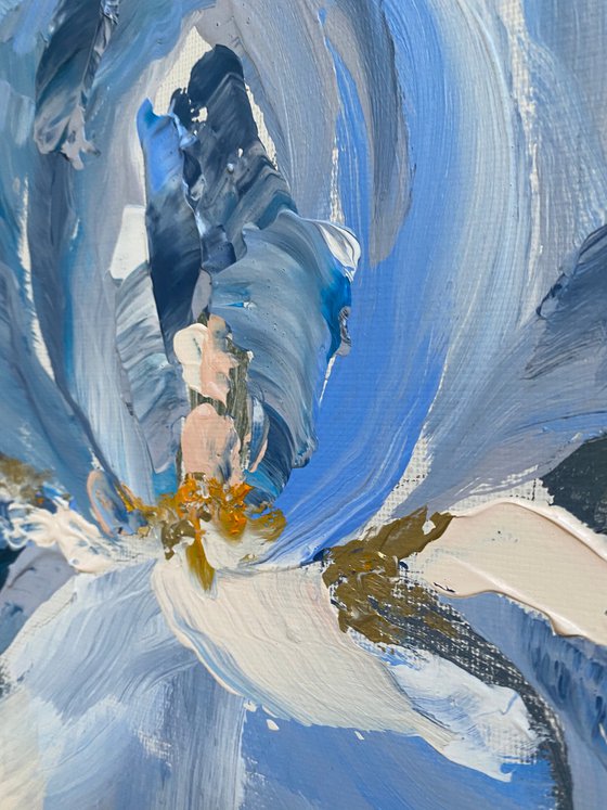 Blue iris original painting on canvas. Flowers
