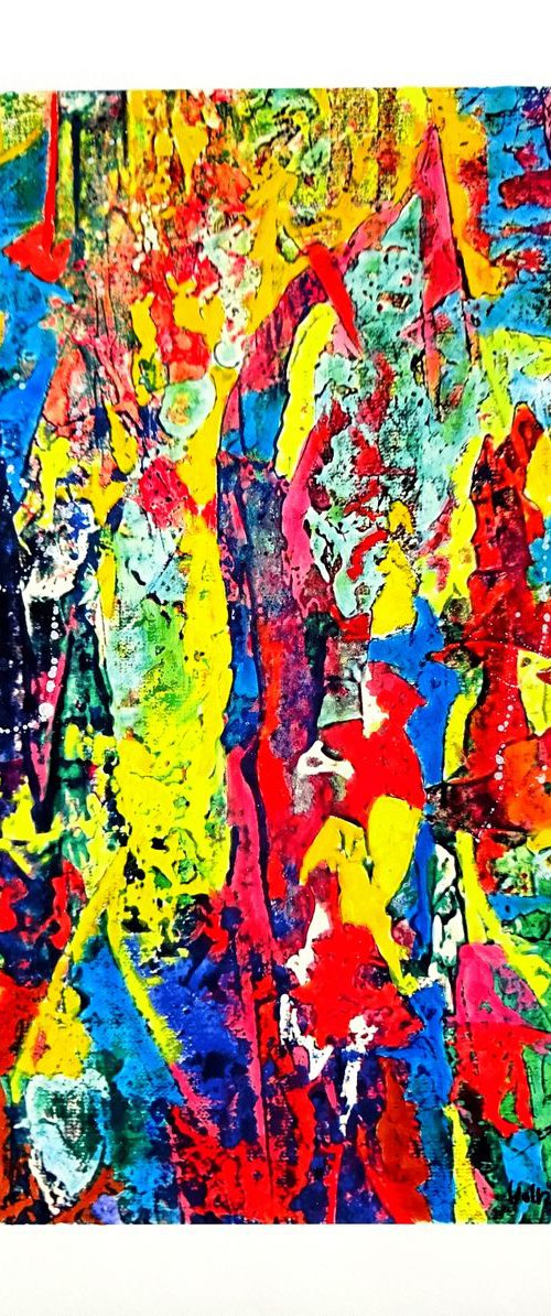 Celebration Of Colours - Series A No. 4 - original oil painting on paper by Volker Mayr