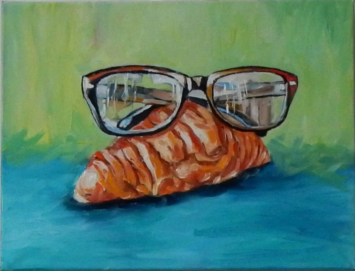 Croissant with glasses . Still life. 30x40cm by Vita Schagen