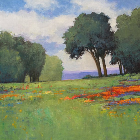 Spring Flowers 220420, flower field impressionist landscape oil painting