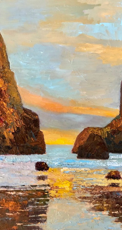 Here comes the Sun, oil seascape by Padmaja Madhu