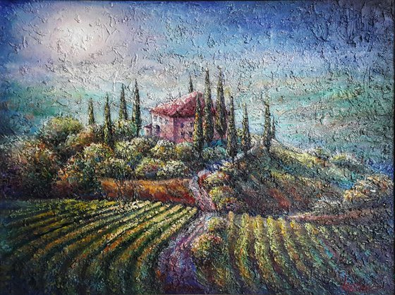 Moonlight - italian landscape oil impasto original