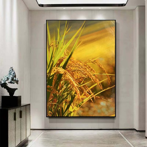 Realism rice oil painting:harvest t207