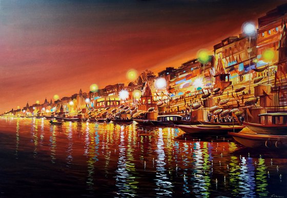 Colorful Night Varanasi Ghats