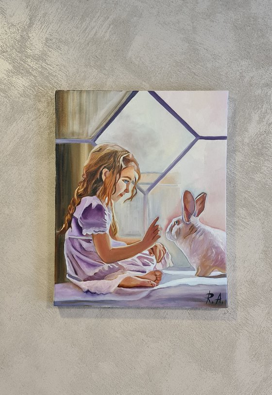 The girl and rabbit 40*50 cm