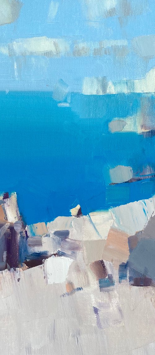 Turquoise Cliffs, Original oil painting, Handmade artwork, One of a kind by Vahe Yeremyan