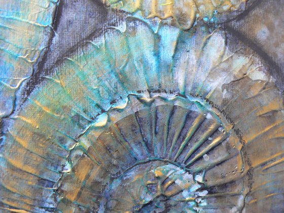 Turquoise Ammonites #2 (textured fossil artwork, ready to hang)