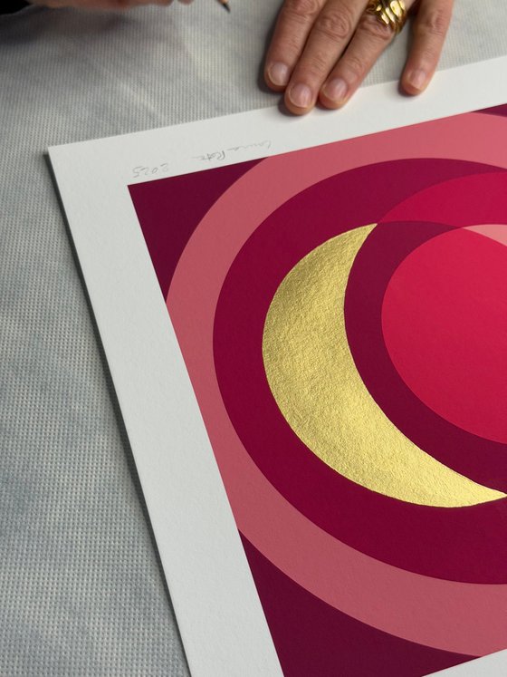 Fine Art Print & Gold painted. Fuchsia