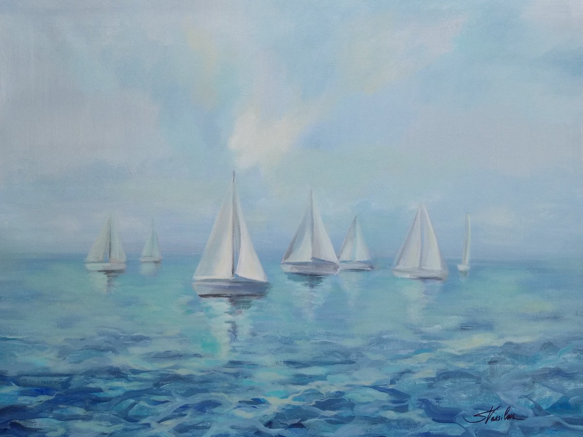  Boats In Haze By Silvia Vassileva, 40 X 30, Artwork For Sale On Artfinder