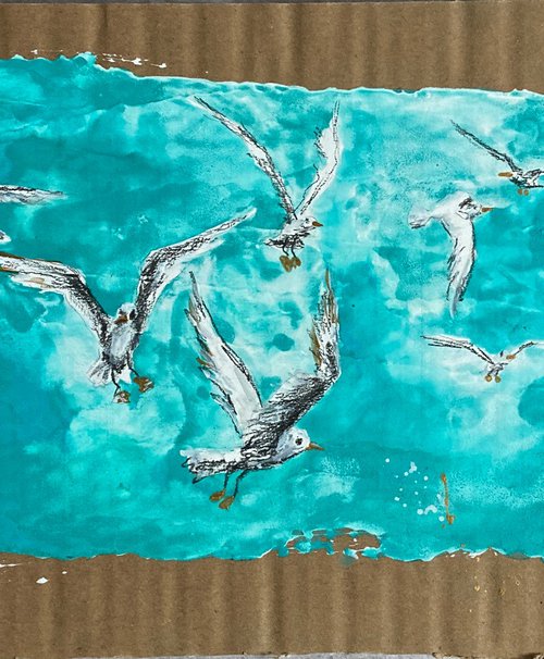 Birds. Sea. Teal 1 by Valeria Golovenkina