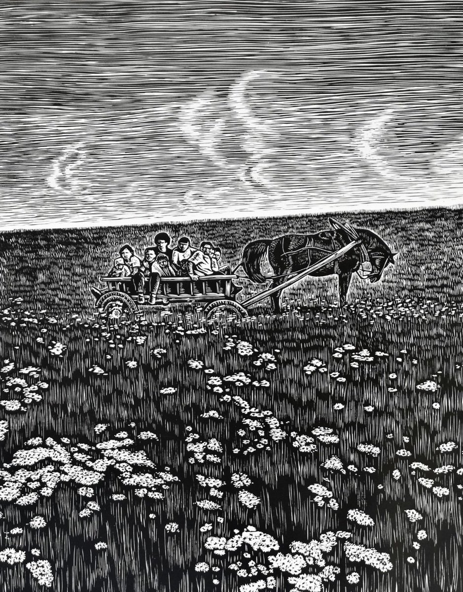 Graphic Linocut , On The Cart By Sergei Monin, 20 X 28, Artwork For Sale On Artfinder