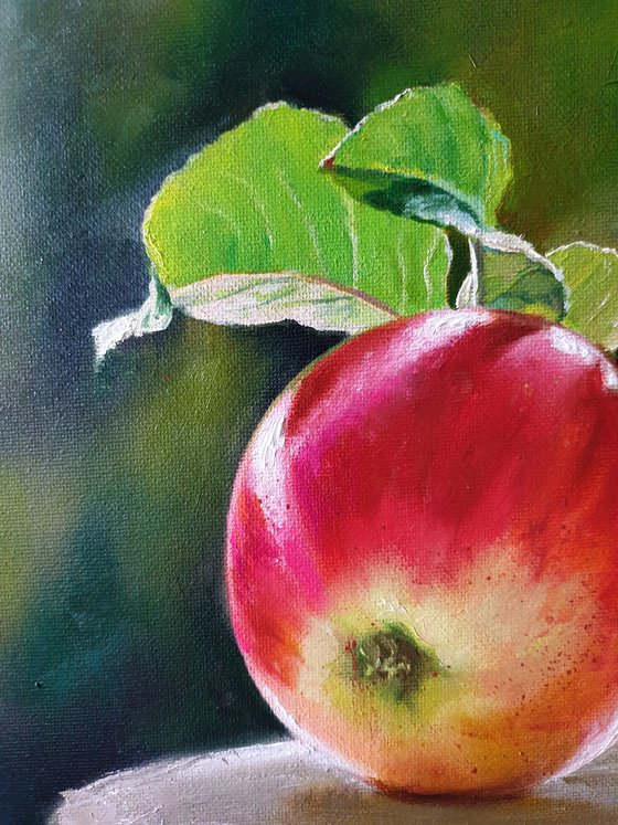 "An apple from grandmother's garden.  "  flower  liGHt original painting  GIFT (2021)