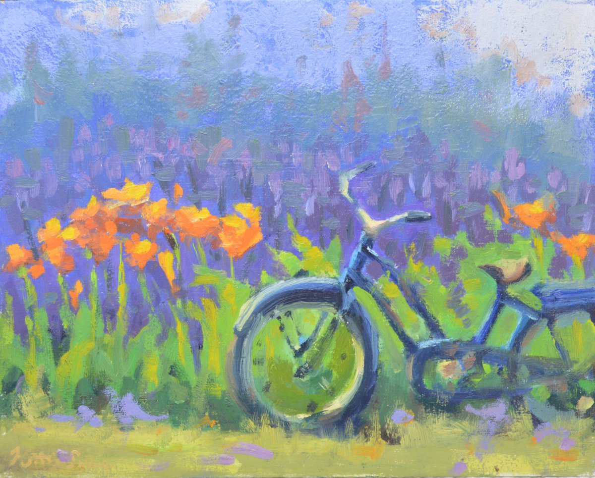 Impressionistic Botanical Oil Painting By Kristina Sellers, 10 X 8", Wheels And Petals, Original Artwork