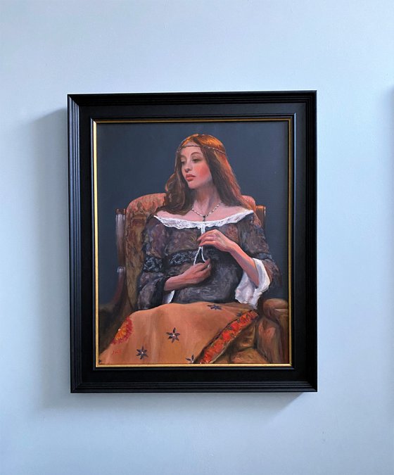 Pre-Raphaelite style original oil painting 16x20 inches linen canvas classic portrait.