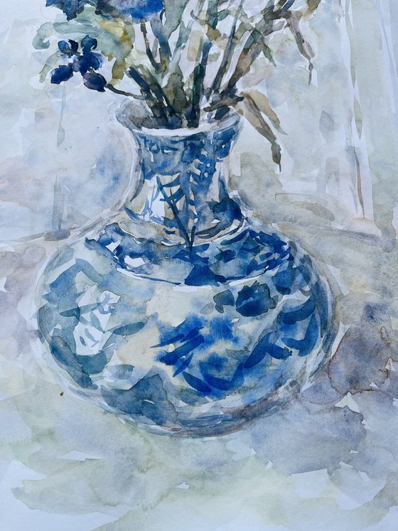 Delphinium in vase. 30in.x22in