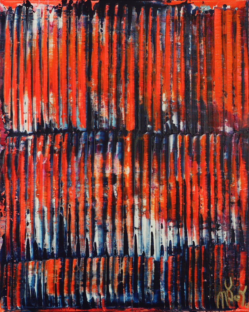 Abstract Acrylic Painting By Nestor Toro, 16 X 20", Orange Lights And Shadows, Original Artwork