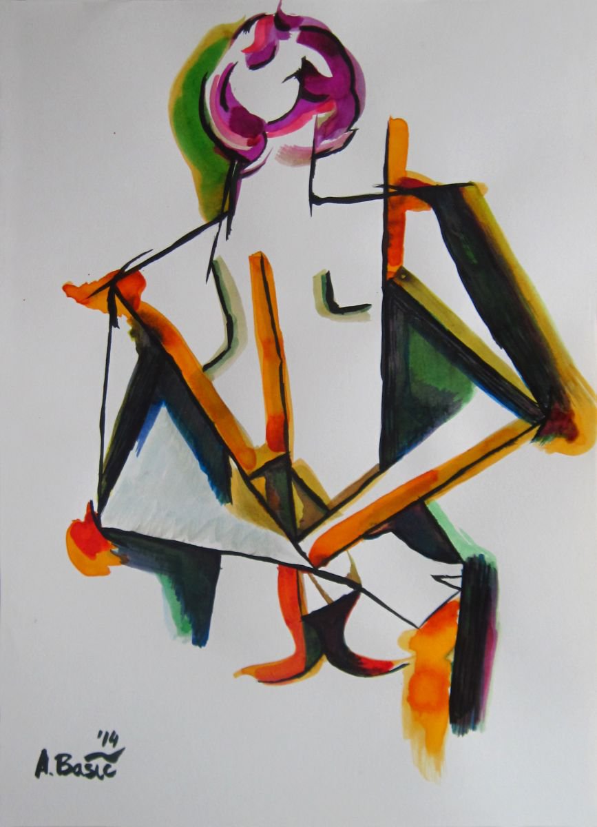 Geometric Abstract Ink Drawing By Aleksandar Basic, 12 X 17, Back And Hands, Original Artwork