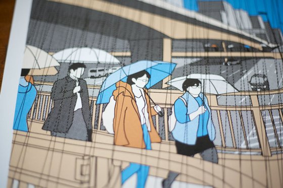 Shibuya in the rain screen print