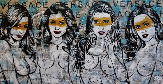 Parading - Girls Light Up 190cm x 100cm Huge Industrial Texture Urban Pop Art