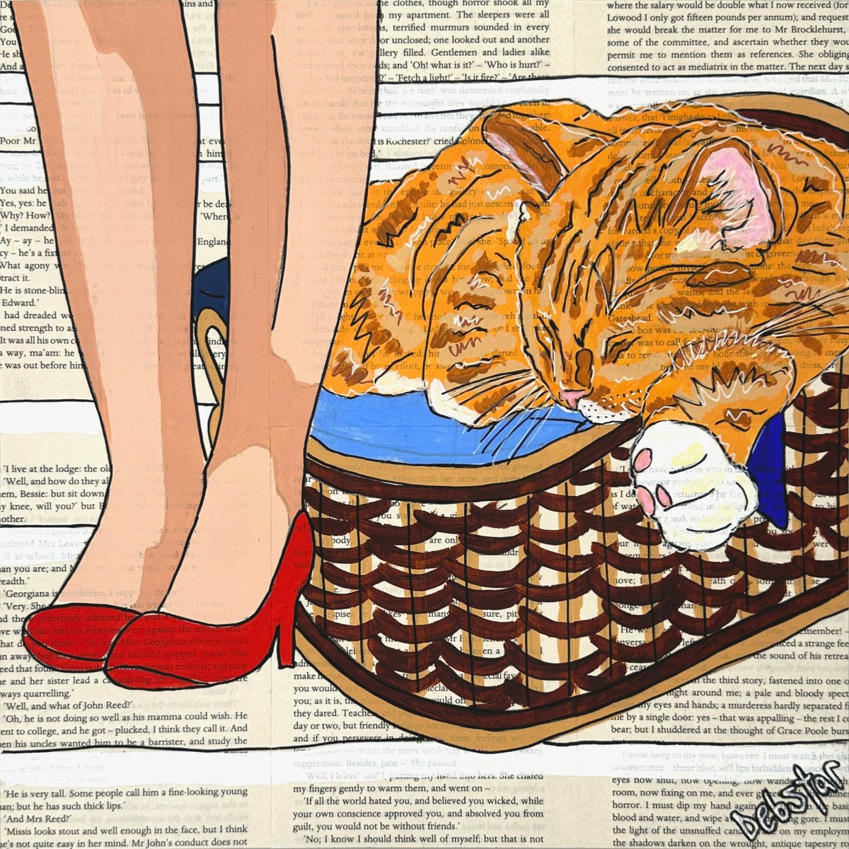 Illustrative Acrylic Painting , Cat Capers Laundry 3 30Cm X 30Cm By Deborah Lang, 12 X 12, Artwork For Sale On Artfinder
