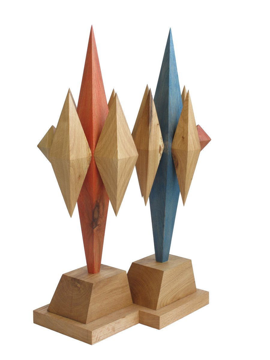 Geometric Abstract Wood Sculpture By Nikola Tsvetanov, 13 X 19", "Resonance", Original Artwork