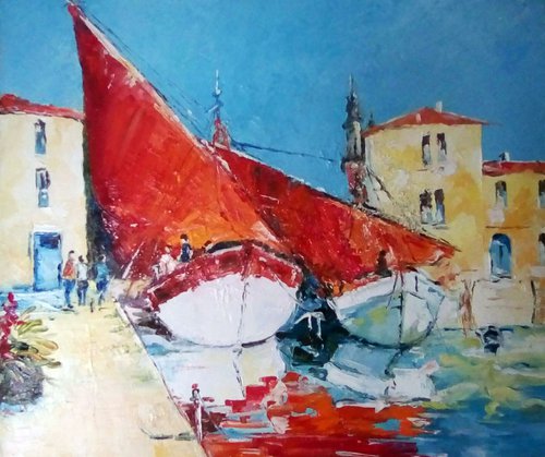 Sailboats at the pier by Tatyana Ambre