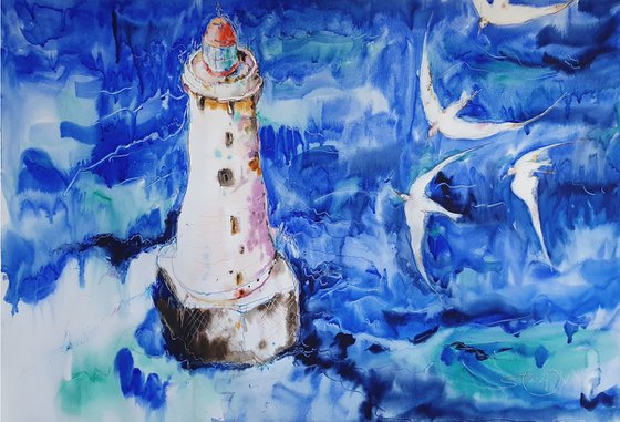 Stormy Lighthouse Mixed Media Art