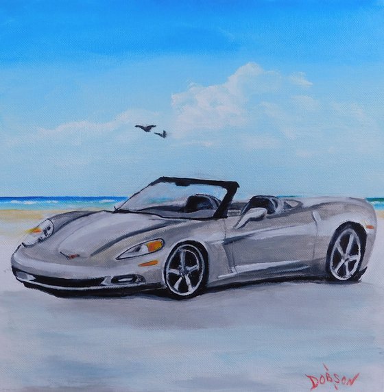 2006 Silver Corvette Convertible Oil Painting